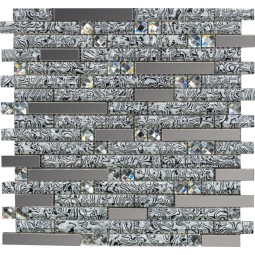 XF-017 Стеклянная мозаика с элементами страз и металла Polimino 300x300 мм