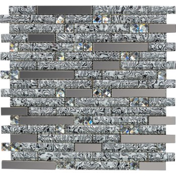 XF-017 Стеклянная мозаика с элементами страз и металла Polimino 300x300 мм