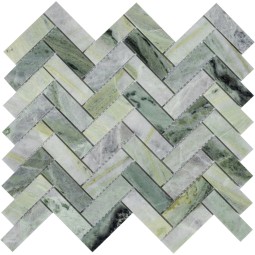 Onice Verde oliva POL fish  23x73x7 Мраморная мозаика Caramelle 317x282 мм