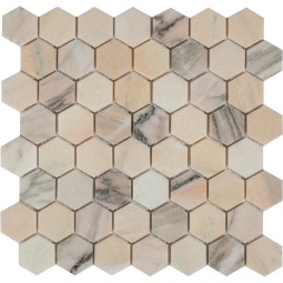 Rosa Salmone POL hex  23x40x7  Мраморная мозаика Caramelle 292x289 мм