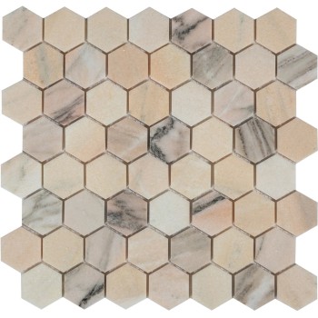 Rosa Salmone POL hex  23x40x7  Мраморная мозаика Caramelle 292x289 мм