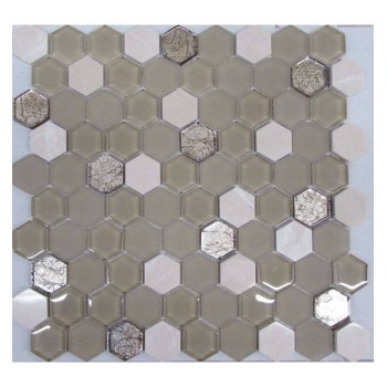 Hexagon Beige Glass Стеклянная фольгированная  мозаика Философия мозаики 295x305 мм