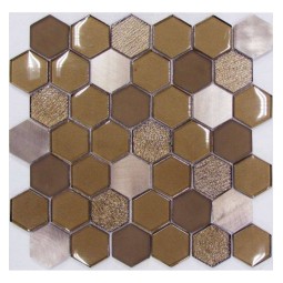 Hexagon Brown Metal Мозаика из стекла и металла Философия мозаики 295x305 мм