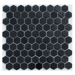 Hexagon Black Glass Стеклянная матовая мозаика Философия мозаики 295x305 мм