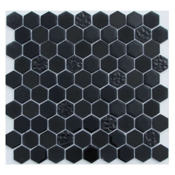 Hexagon Black Glass Стеклянная матовая мозаика Философия мозаики 295x305 мм